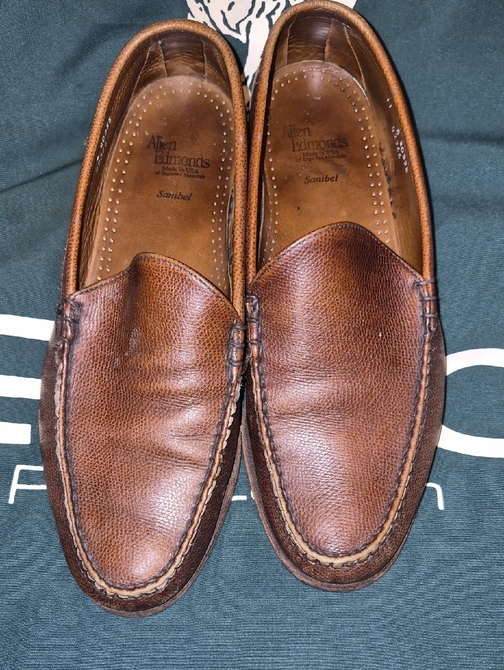 Allen Edmonds Brown Leather Pebbled Moc Toe Loafers